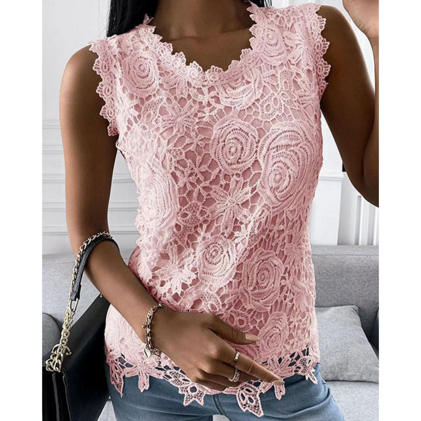 Femmes Blouse Chic | Coupe Fluide Détails en Dentelle