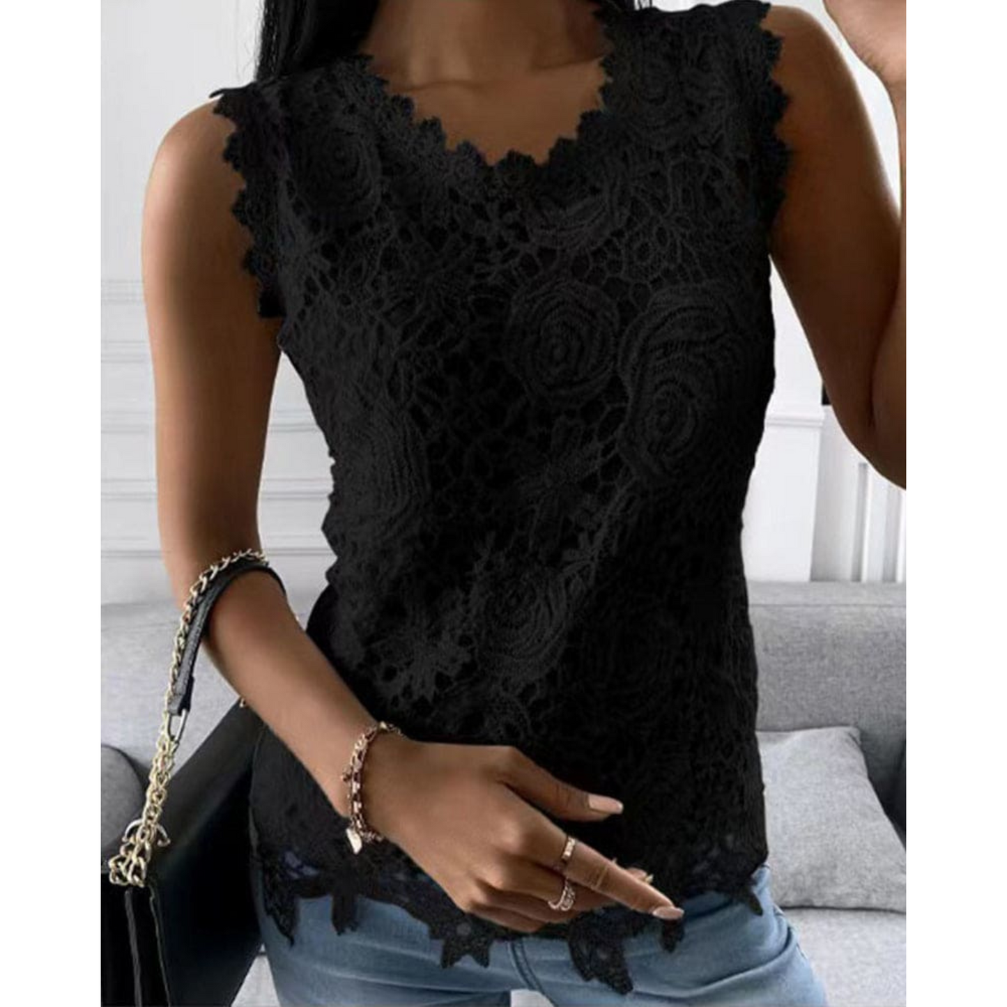Femmes Blouse Chic | Coupe Fluide Détails en Dentelle