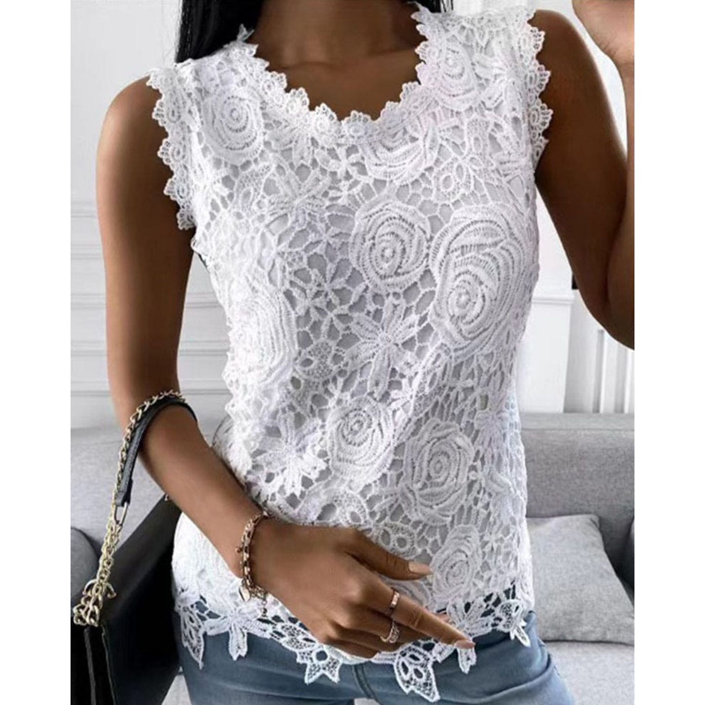 Femmes Blouse Chic | Coupe Fluide Détails en Dentelle