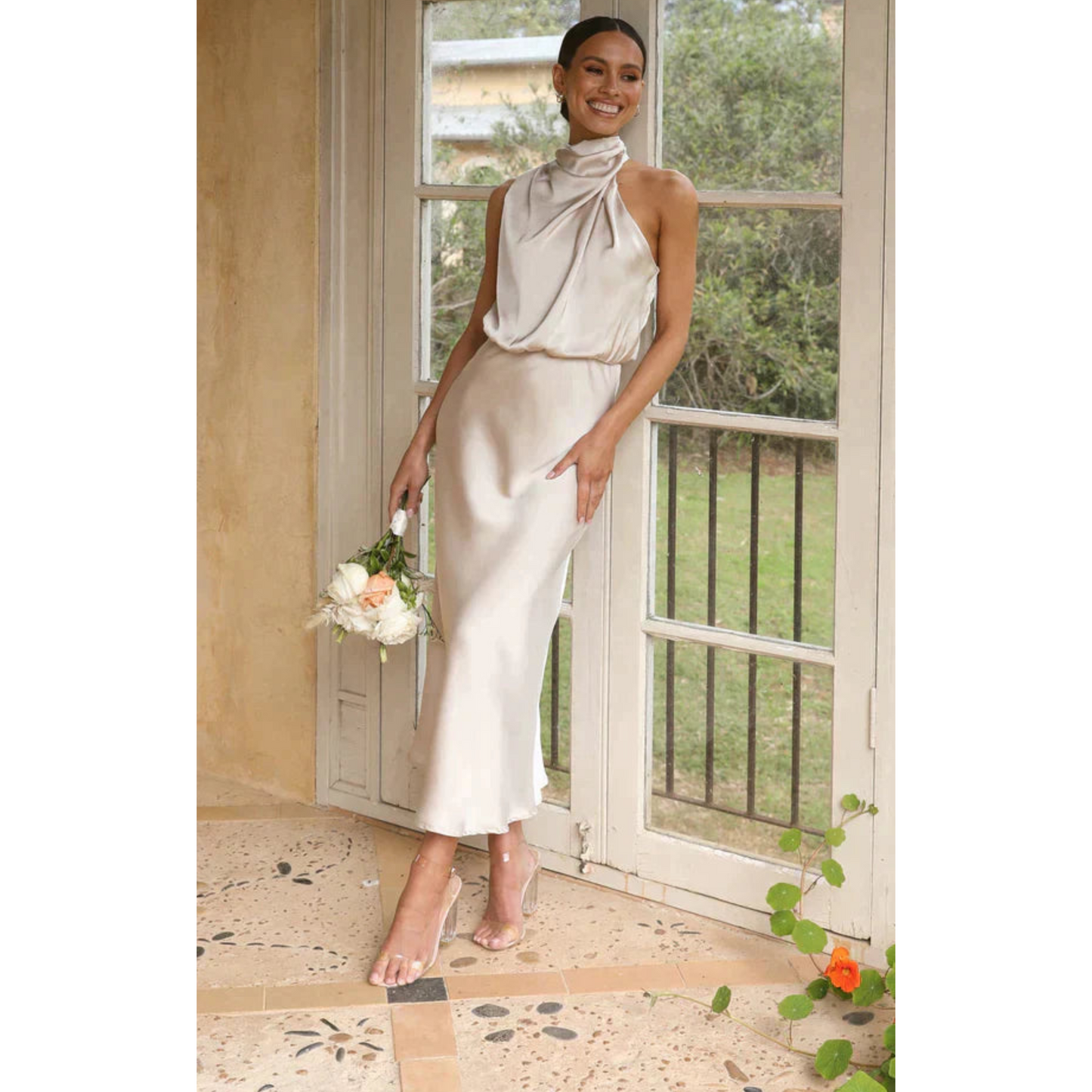 Ambrine | Femme Robe Longue | Satin Fluide et Intemporel