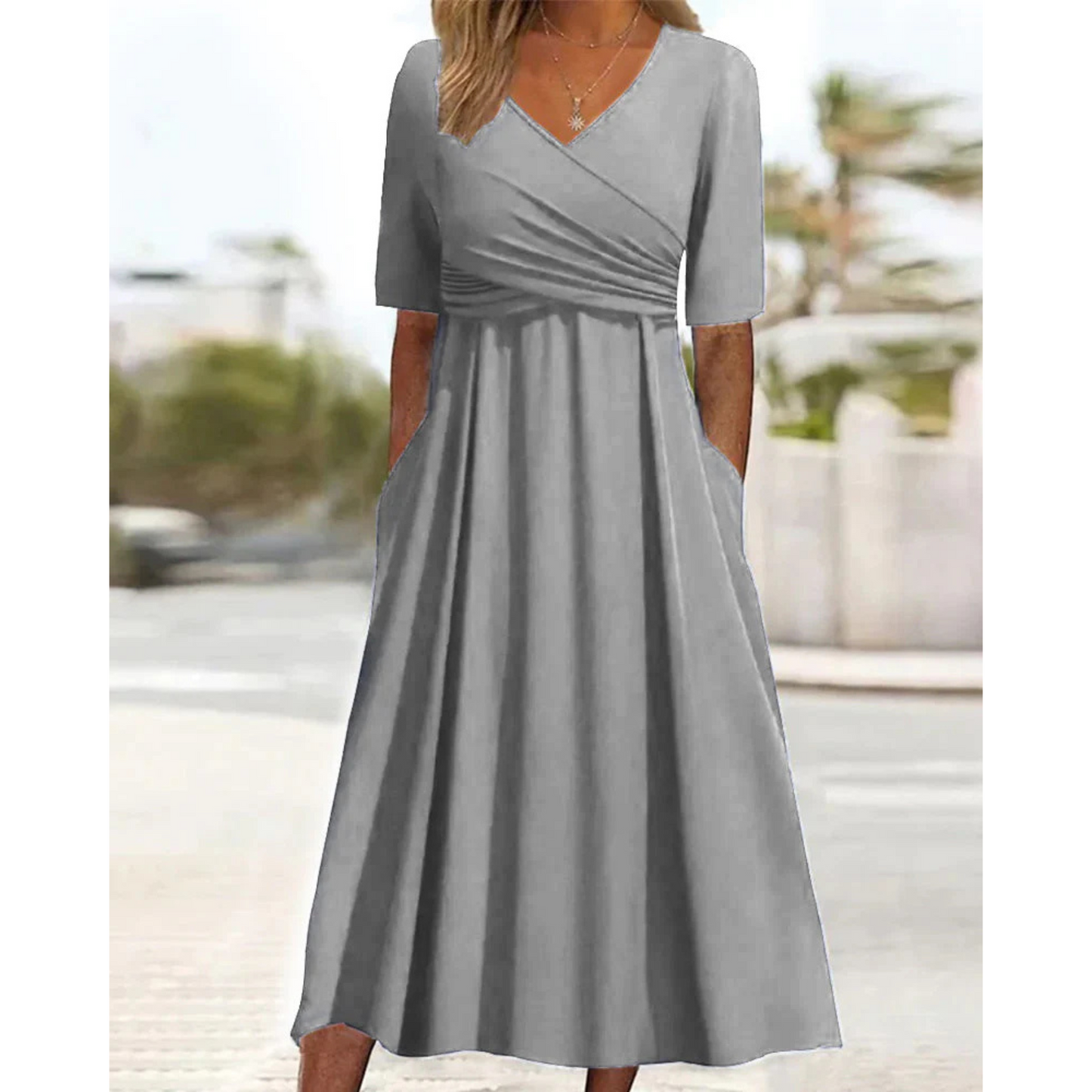 Femmes Robe Midi | Décolleté Croisé