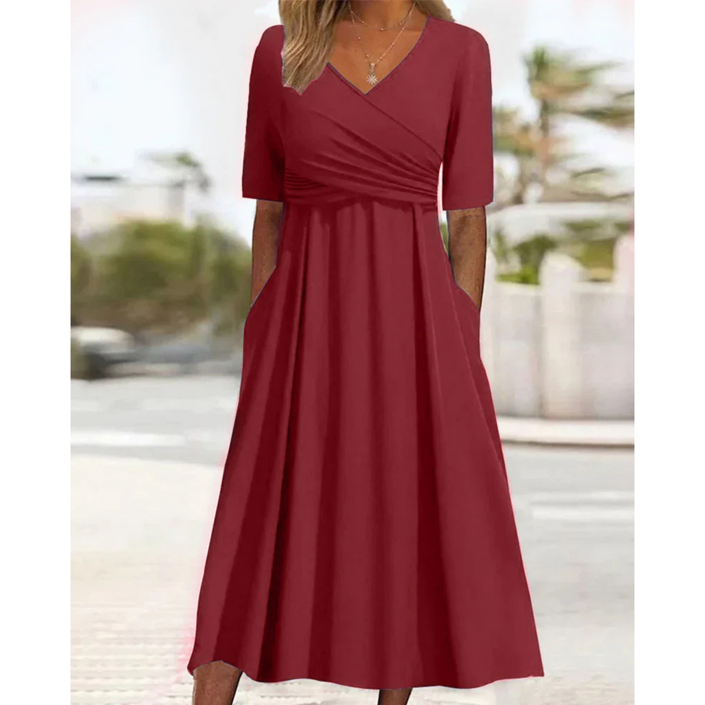Femmes Robe Midi | Décolleté Croisé