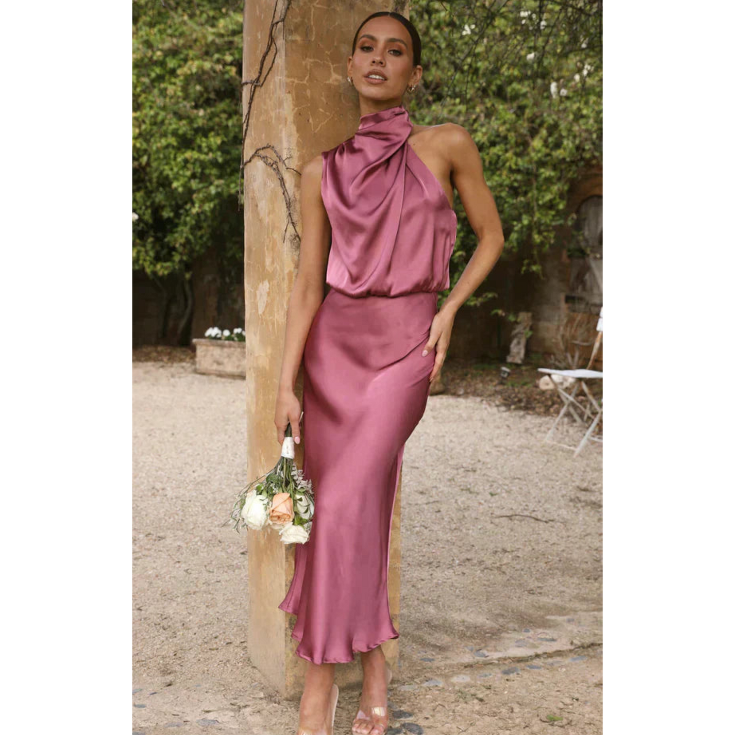 Ambrine | Femme Robe Longue | Satin Fluide et Intemporel