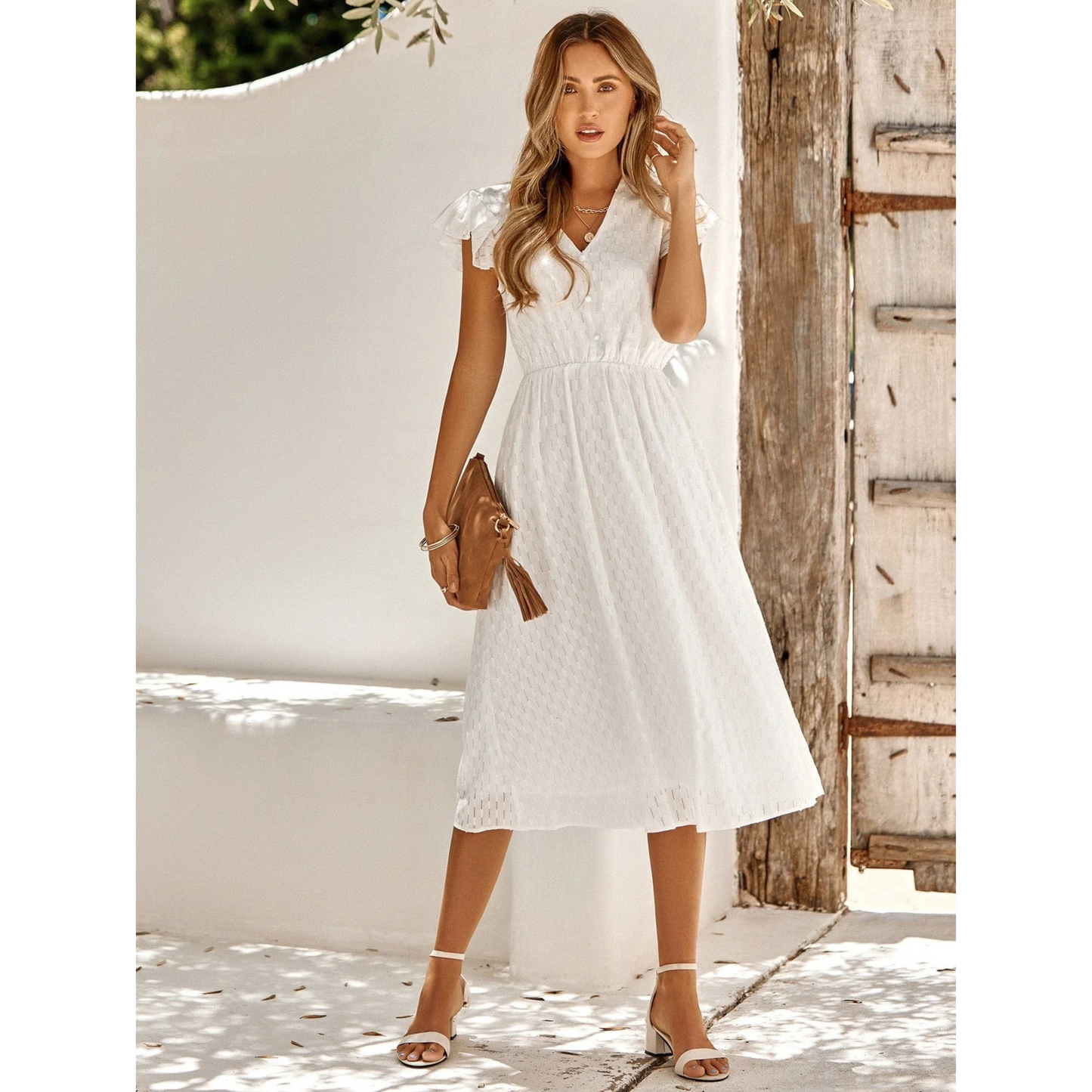 Femmes Robe Midi | V-Neck Moderne