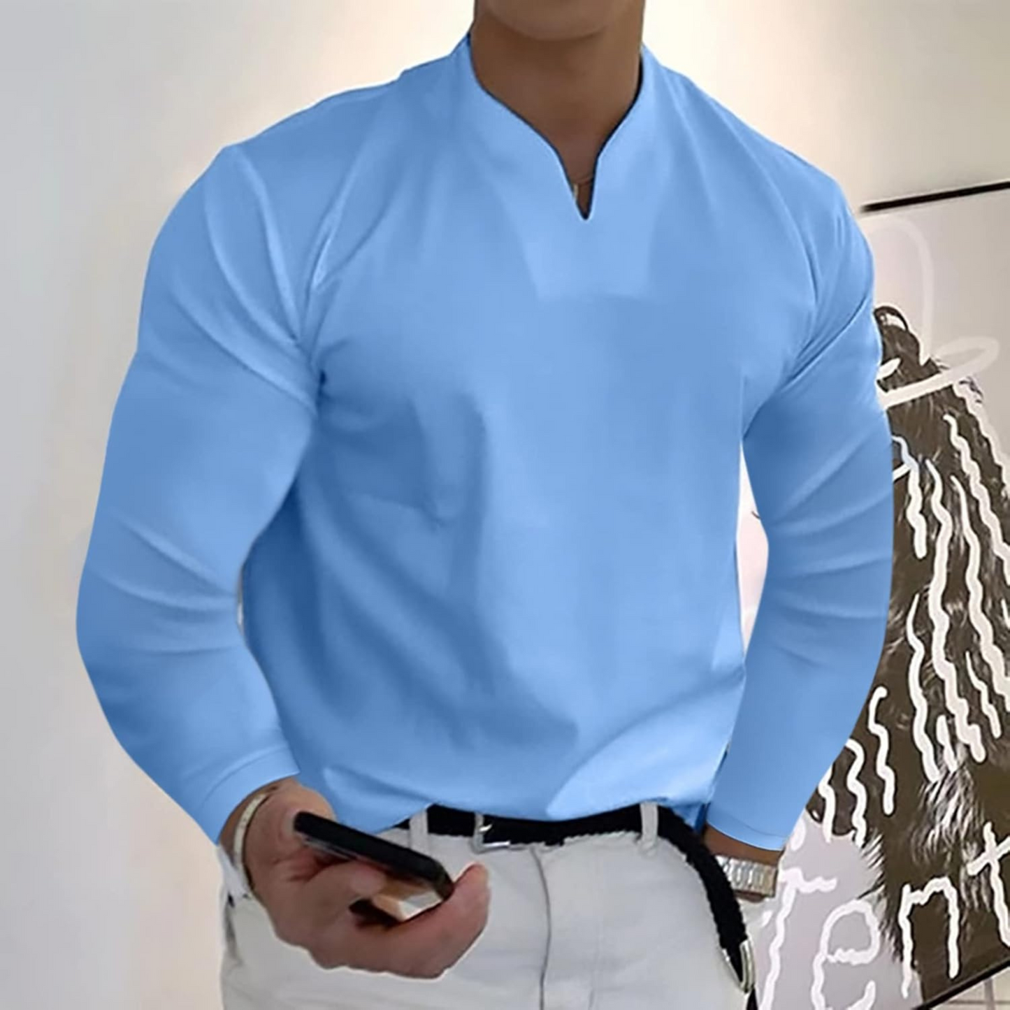 Florencio | Polo Homme Manches Longues | Col V Séchage Rapide