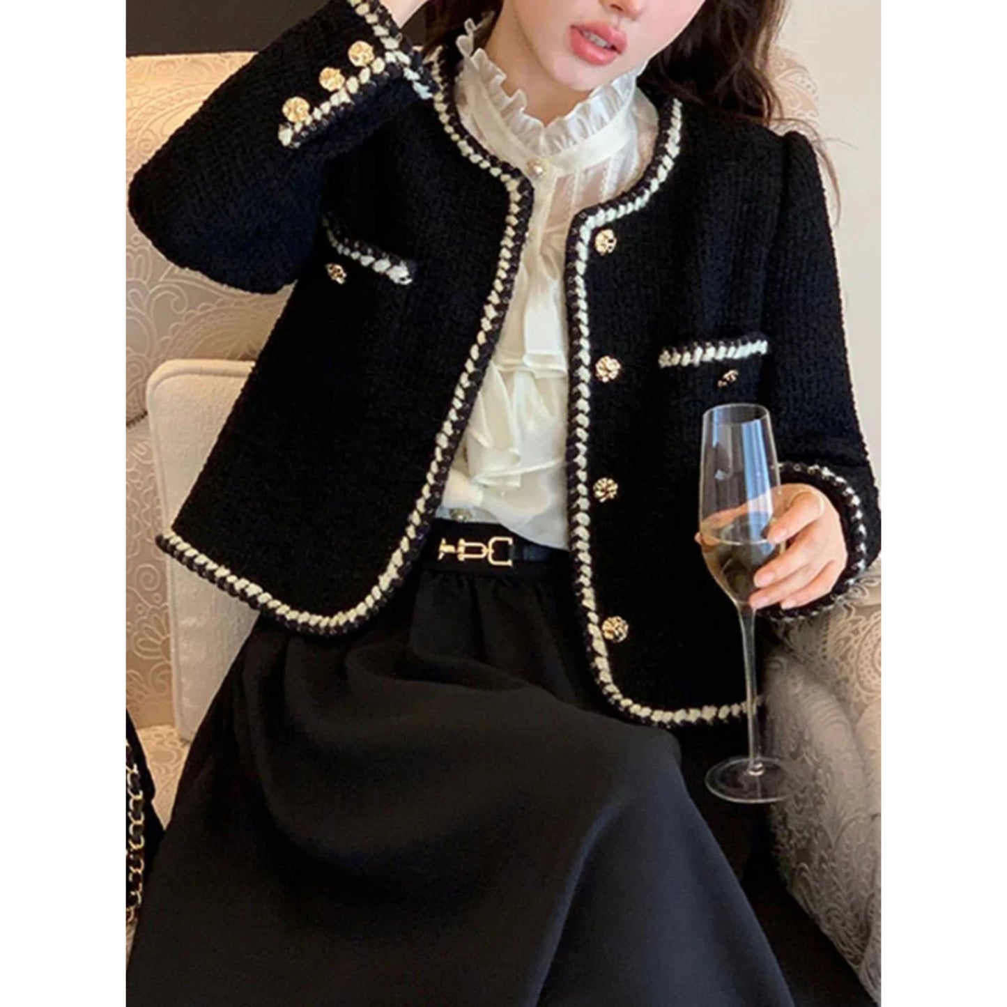 Dabria | Veste Noire Pour Femme | Boutons Dorés