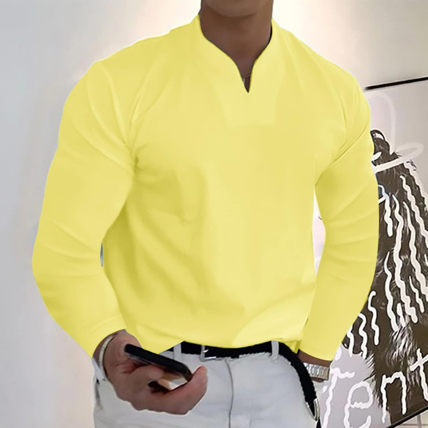 Florencio | Polo Homme Manches Longues | Col V Séchage Rapide