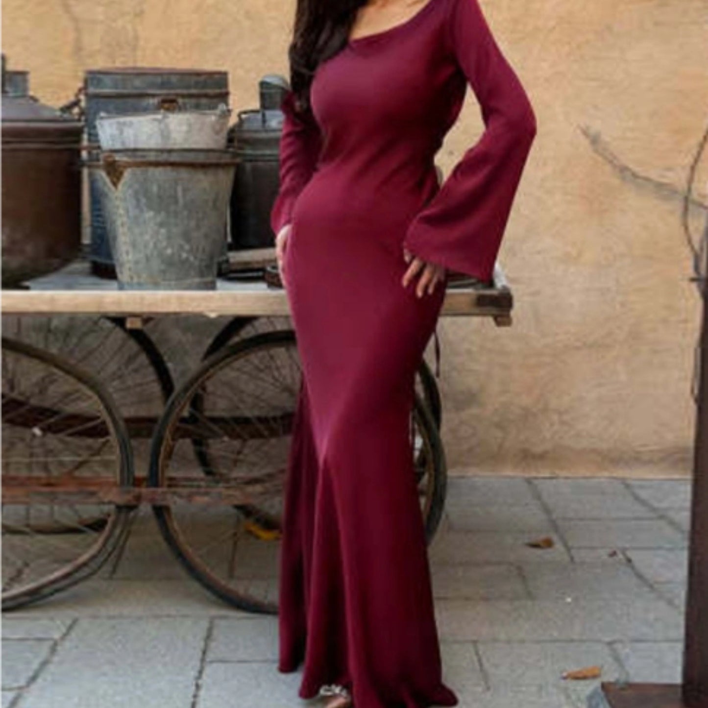 Femmes Robe Invitée Mariage Maxi | Manches Longues