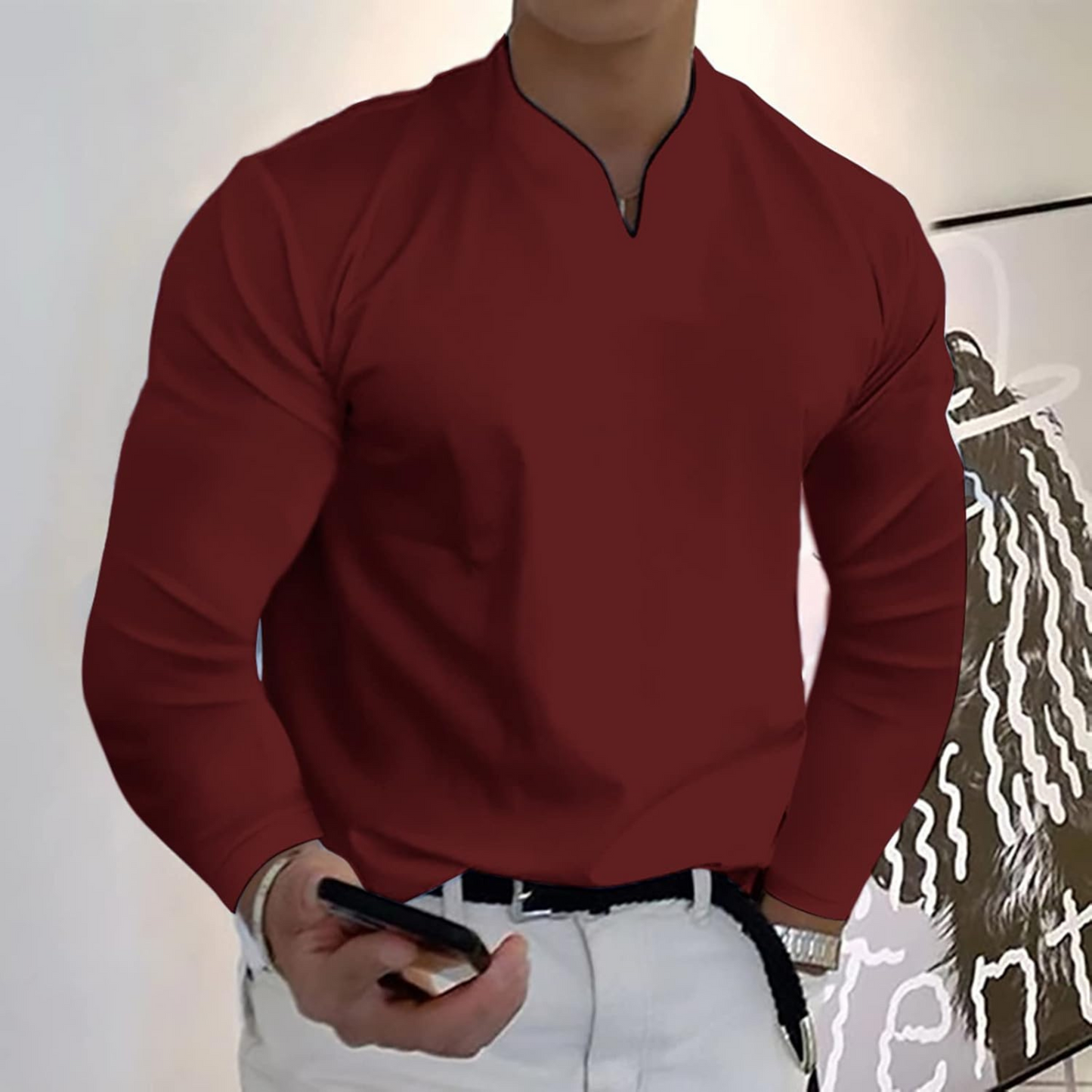 Florencio | Polo Homme Manches Longues | Col V Séchage Rapide