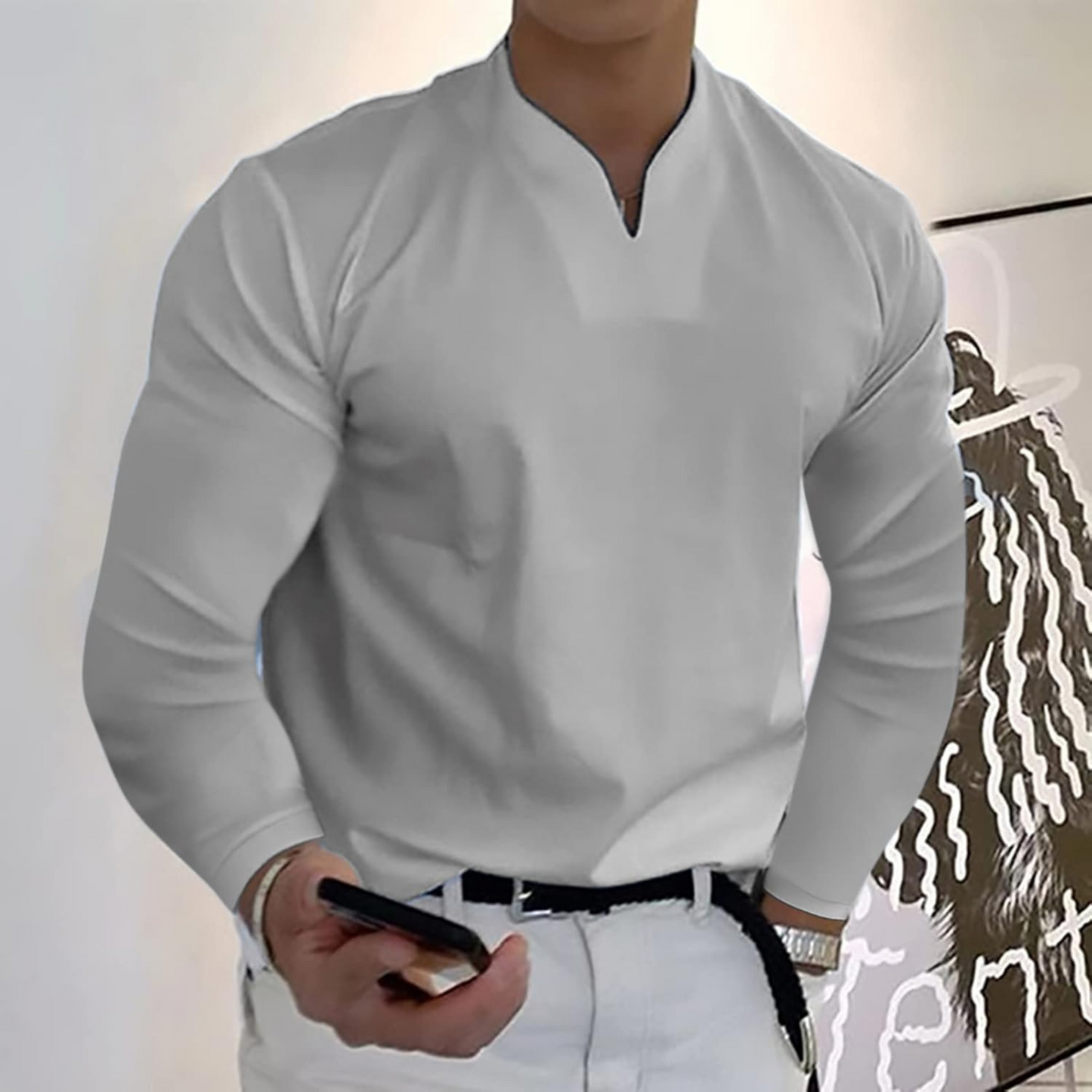 Florencio | Polo Homme Manches Longues | Col V Séchage Rapide
