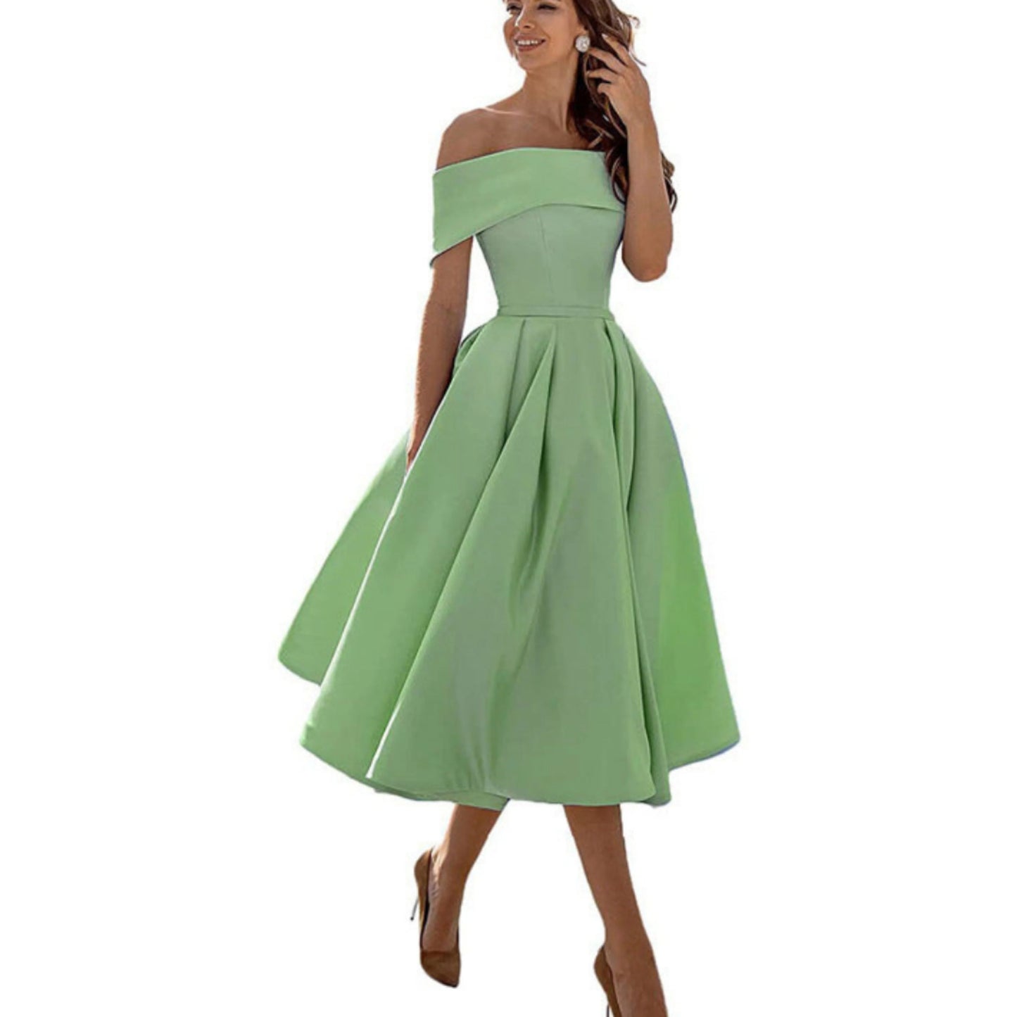 Femmes Robe Évasée | Épaules Dénudées Midi