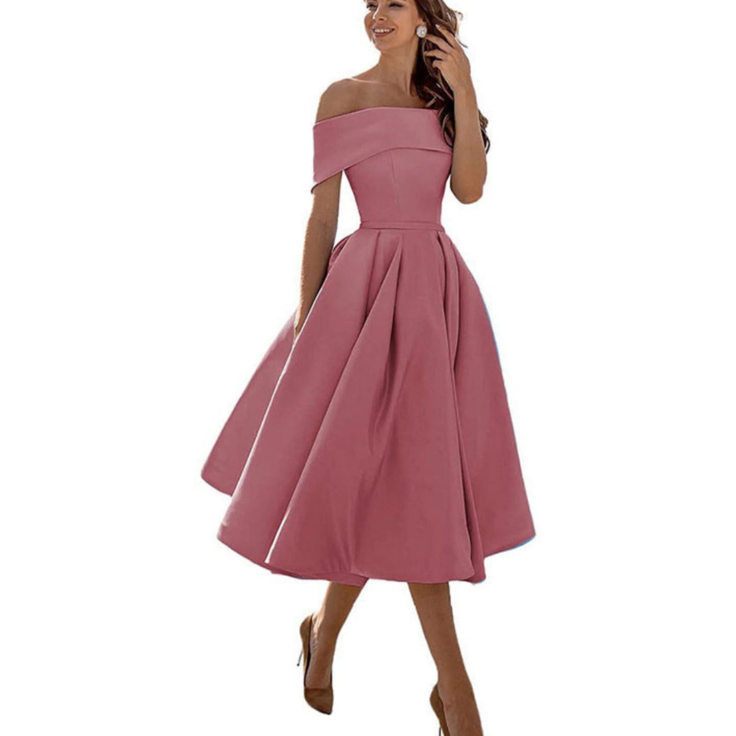 Femmes Robe Évasée | Épaules Dénudées Midi