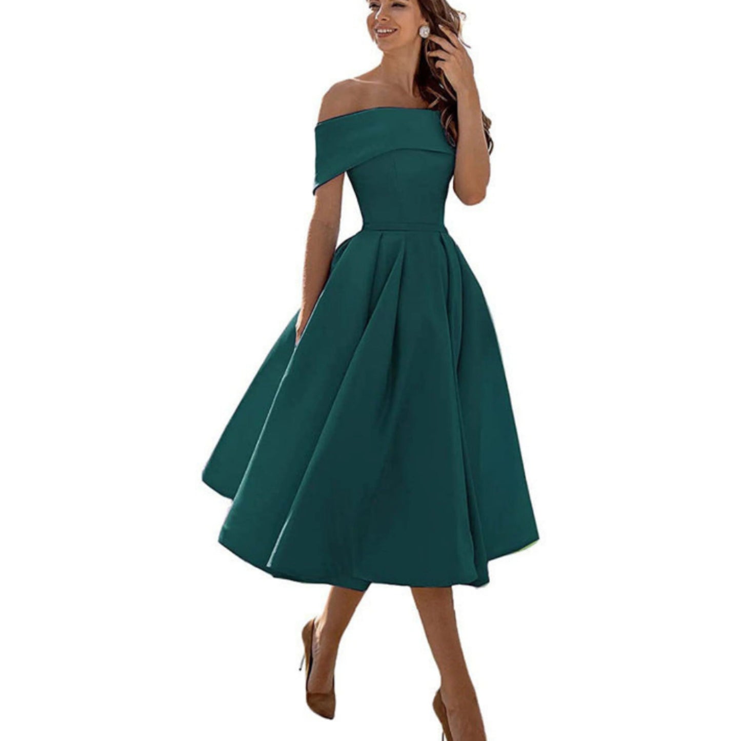 Femmes Robe Évasée | Épaules Dénudées Midi