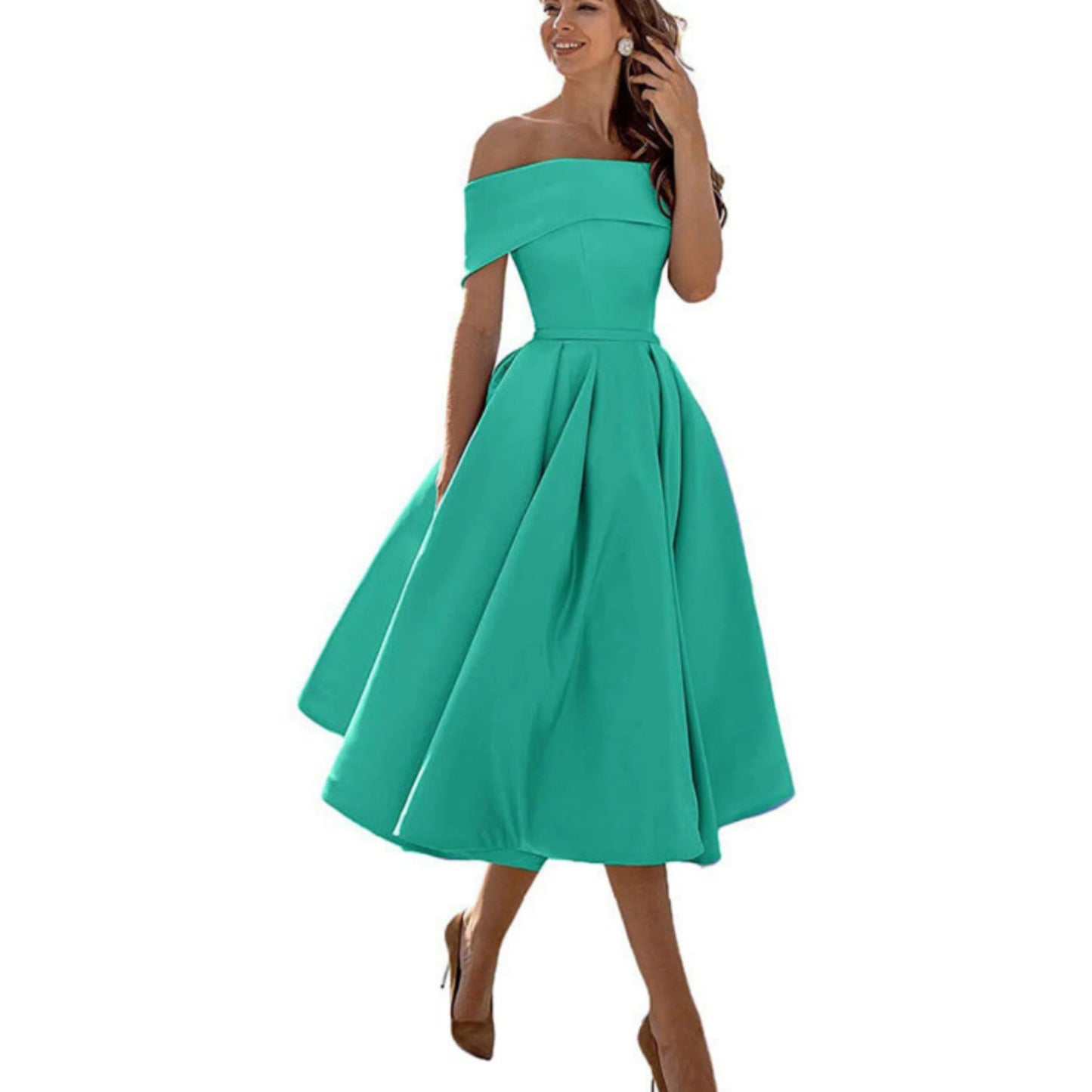 Femmes Robe Évasée | Épaules Dénudées Midi