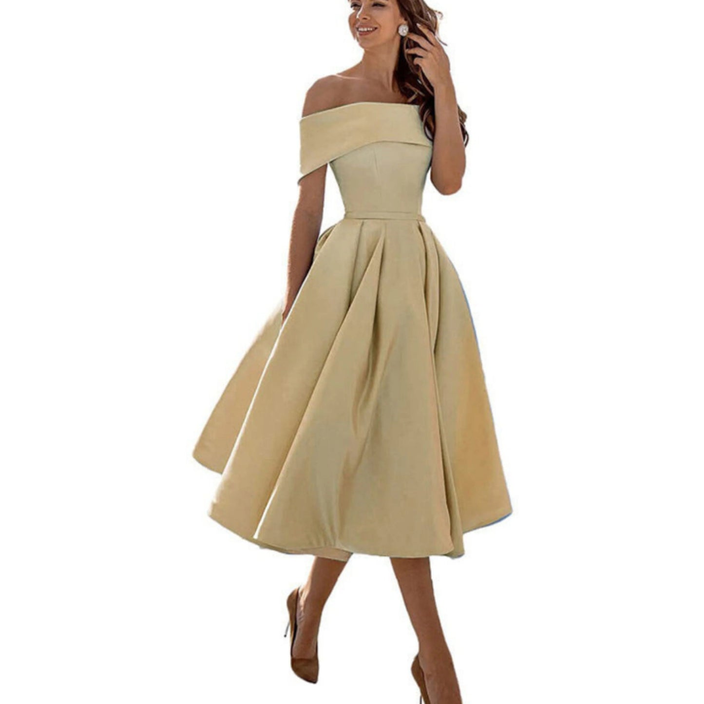 Femmes Robe Évasée | Épaules Dénudées Midi