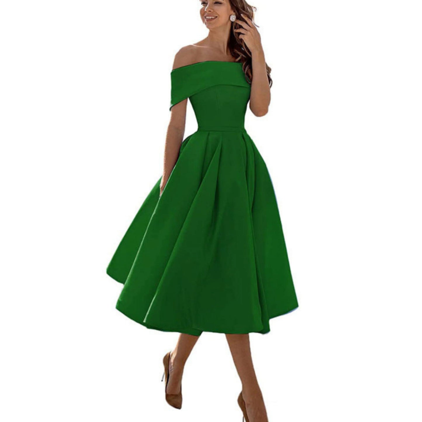Femmes Robe Évasée | Épaules Dénudées Midi