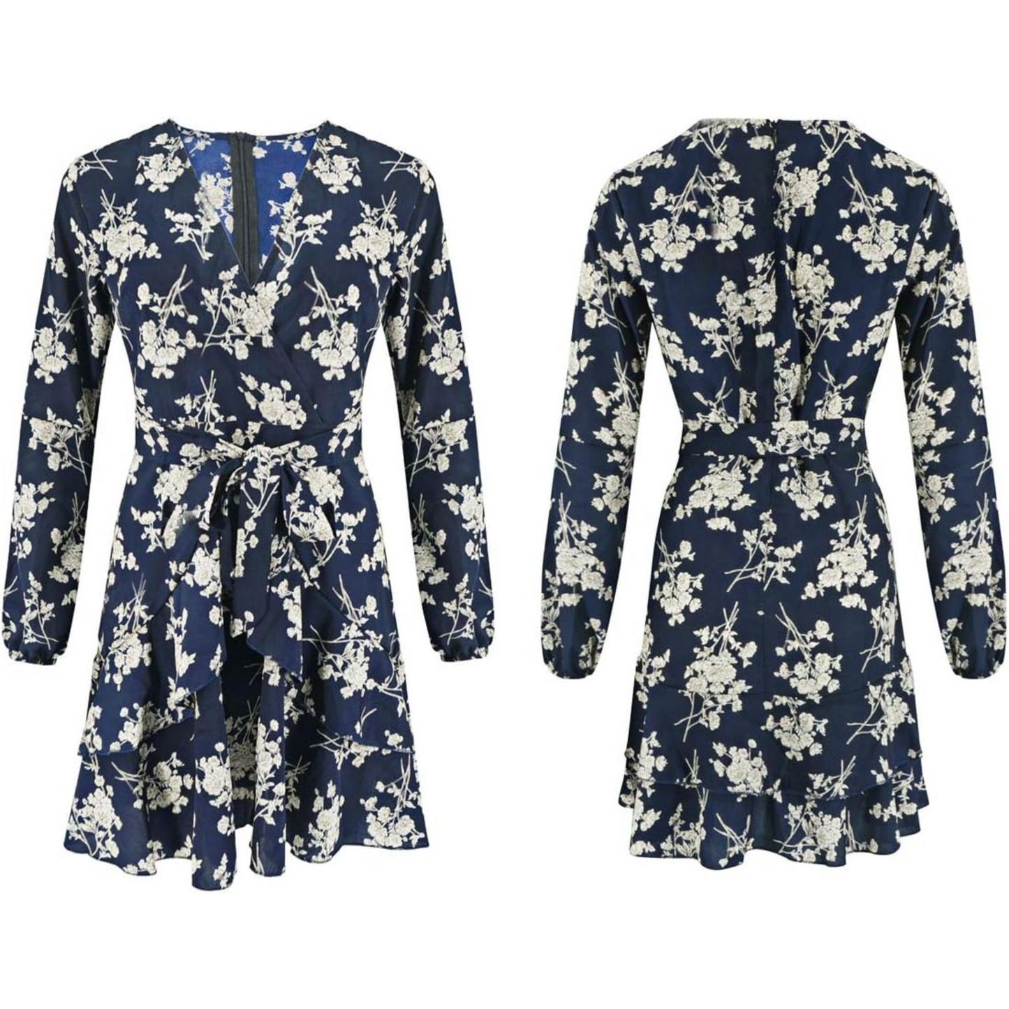 Femmes Robe Courte Printanière | V-Neck et Motif Fleuri
