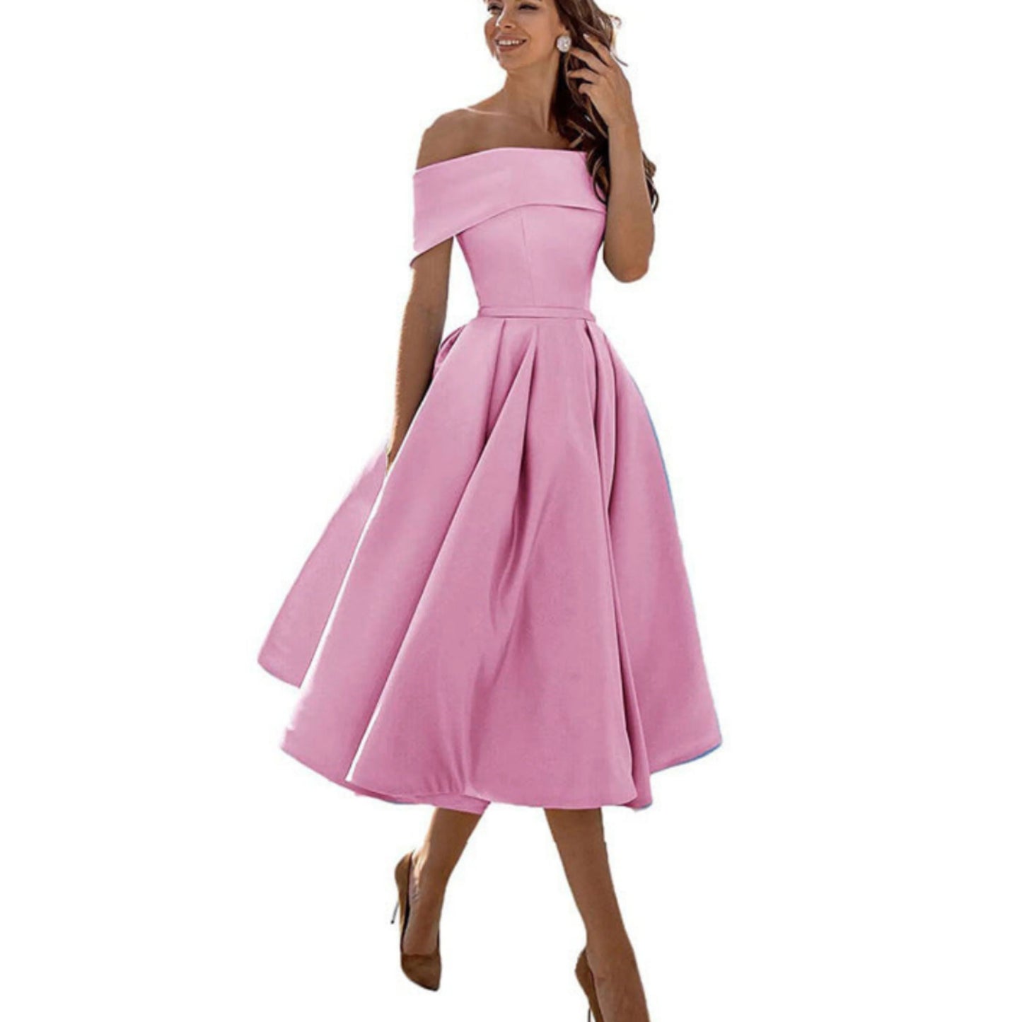 Femmes Robe Évasée | Épaules Dénudées Midi