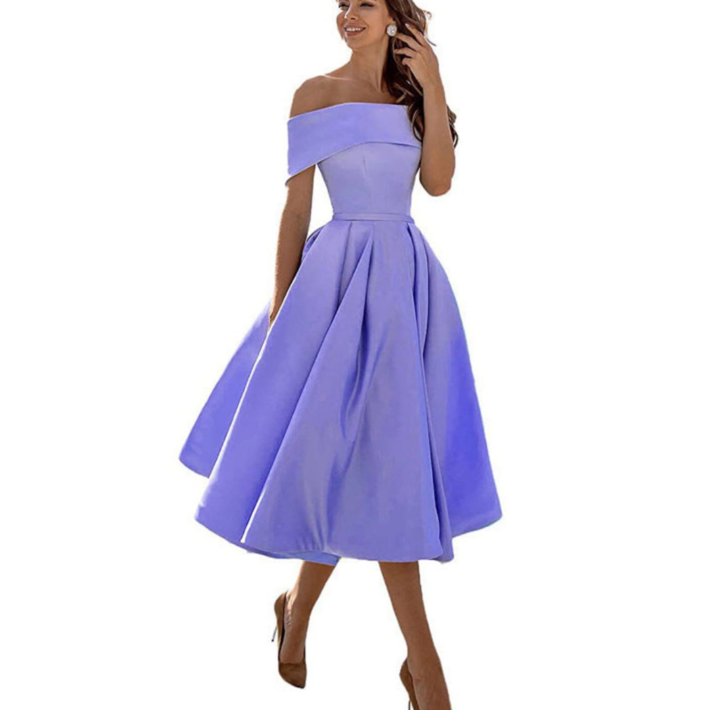 Femmes Robe Évasée | Épaules Dénudées Midi
