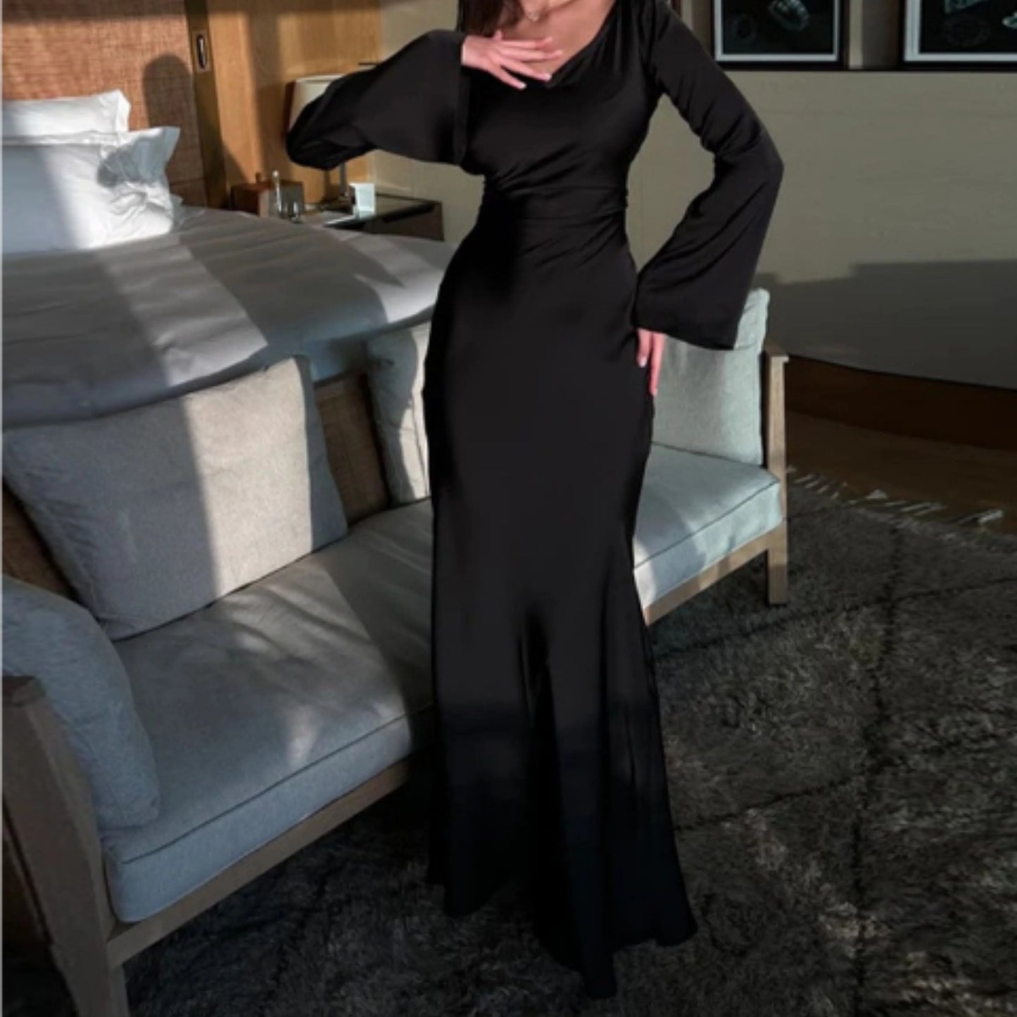 Femmes Robe Invitée Mariage Maxi | Manches Longues