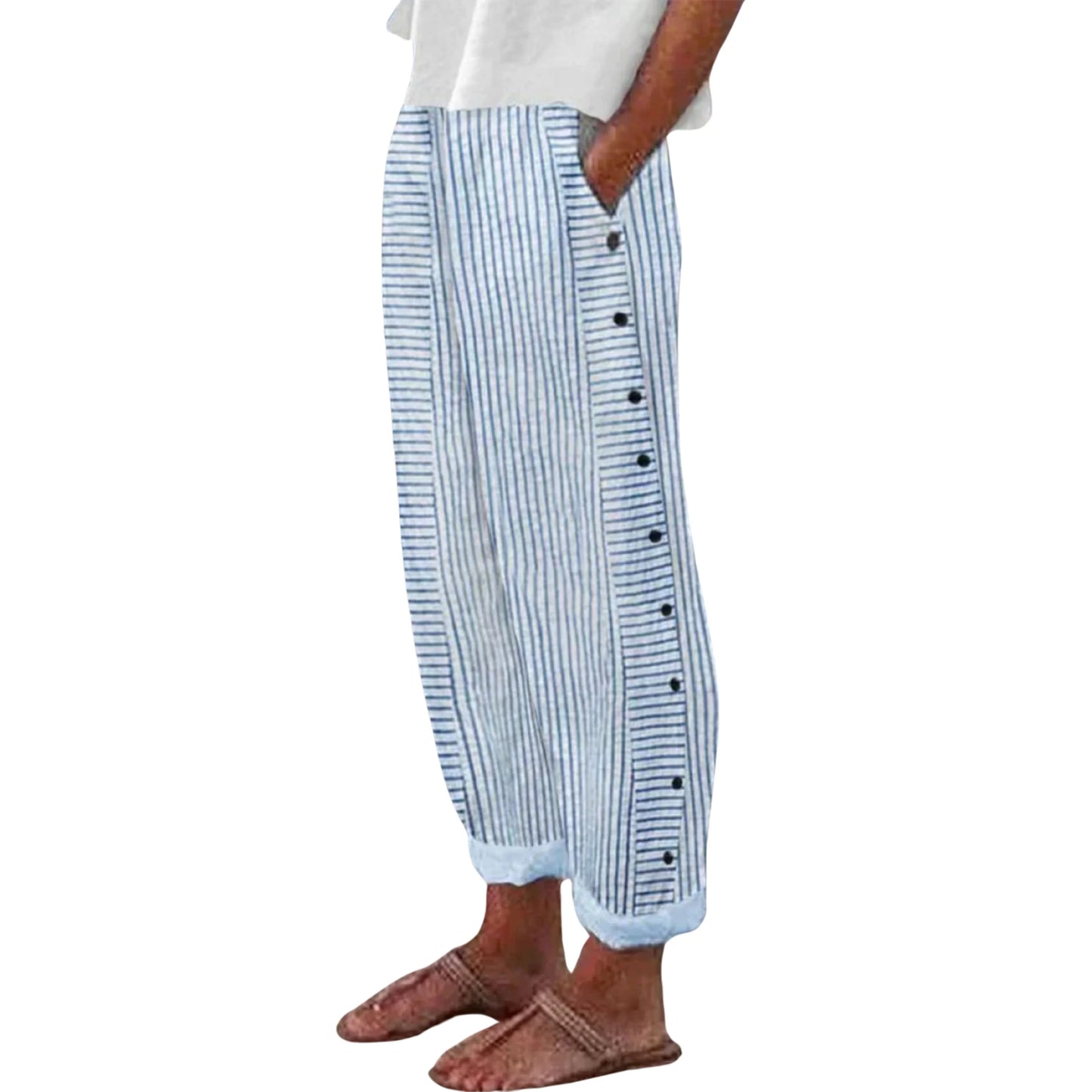Femmes Pantalon Bleu | Poches Latérales