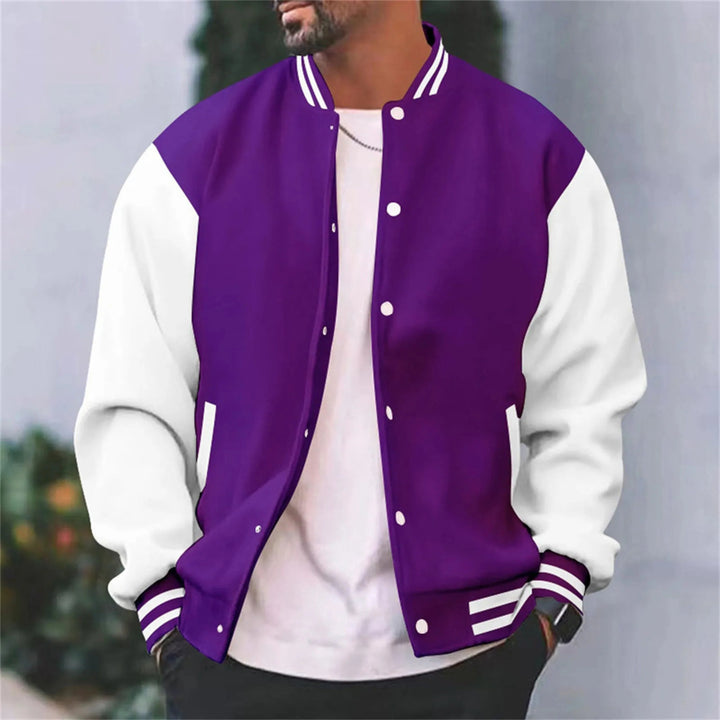 Veste bombardier style varsity pour homme, détails rétro et coupe décontractée adaptée à l'automne.