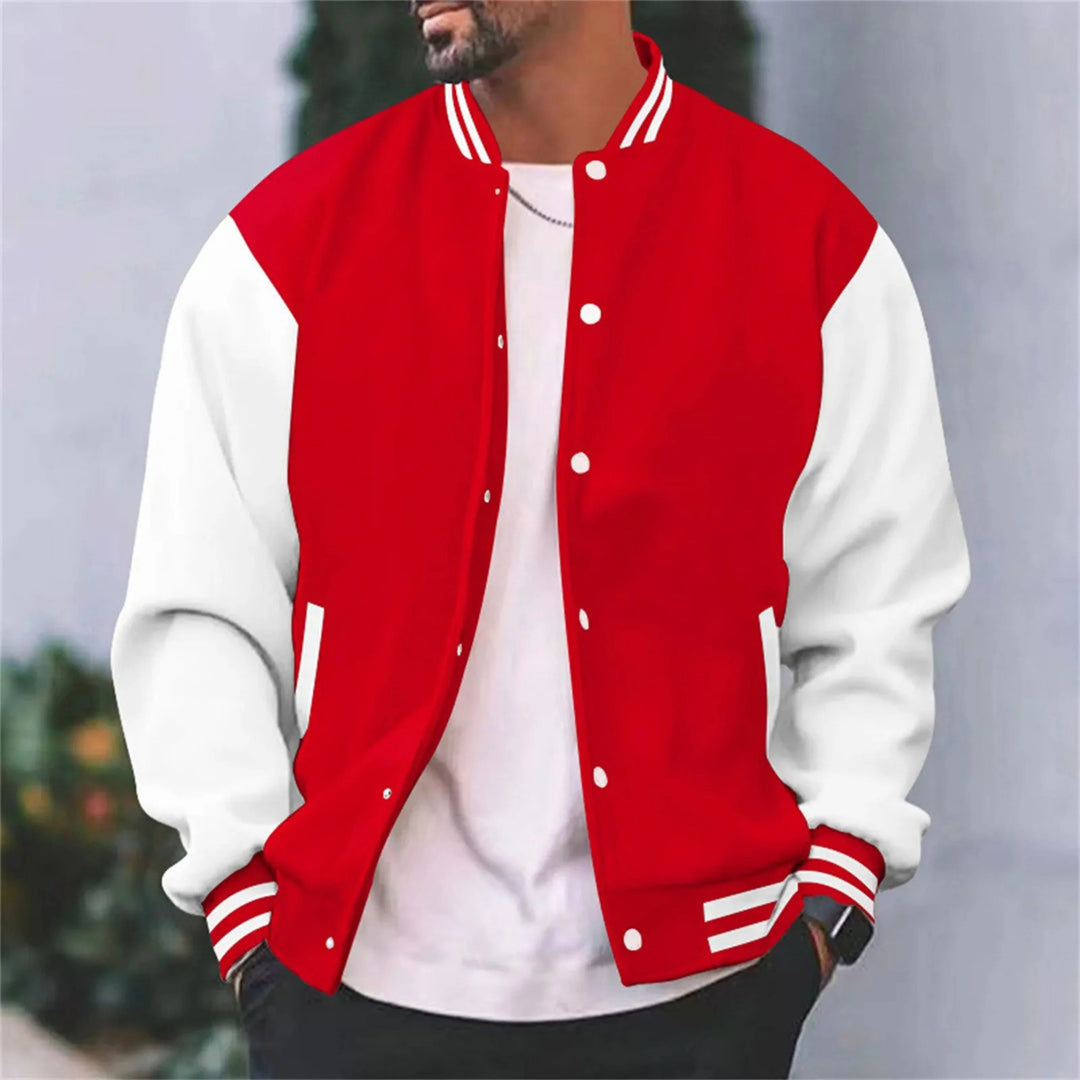 Veste bombardier style varsity pour homme, détails rétro et coupe décontractée adaptée à l'automne.