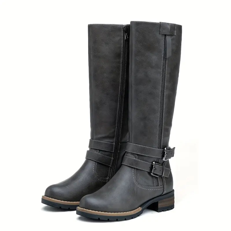 Bottes hautes Elise en similicuir pour femme, tige cavalière adaptée aux tenues automnales tendance.