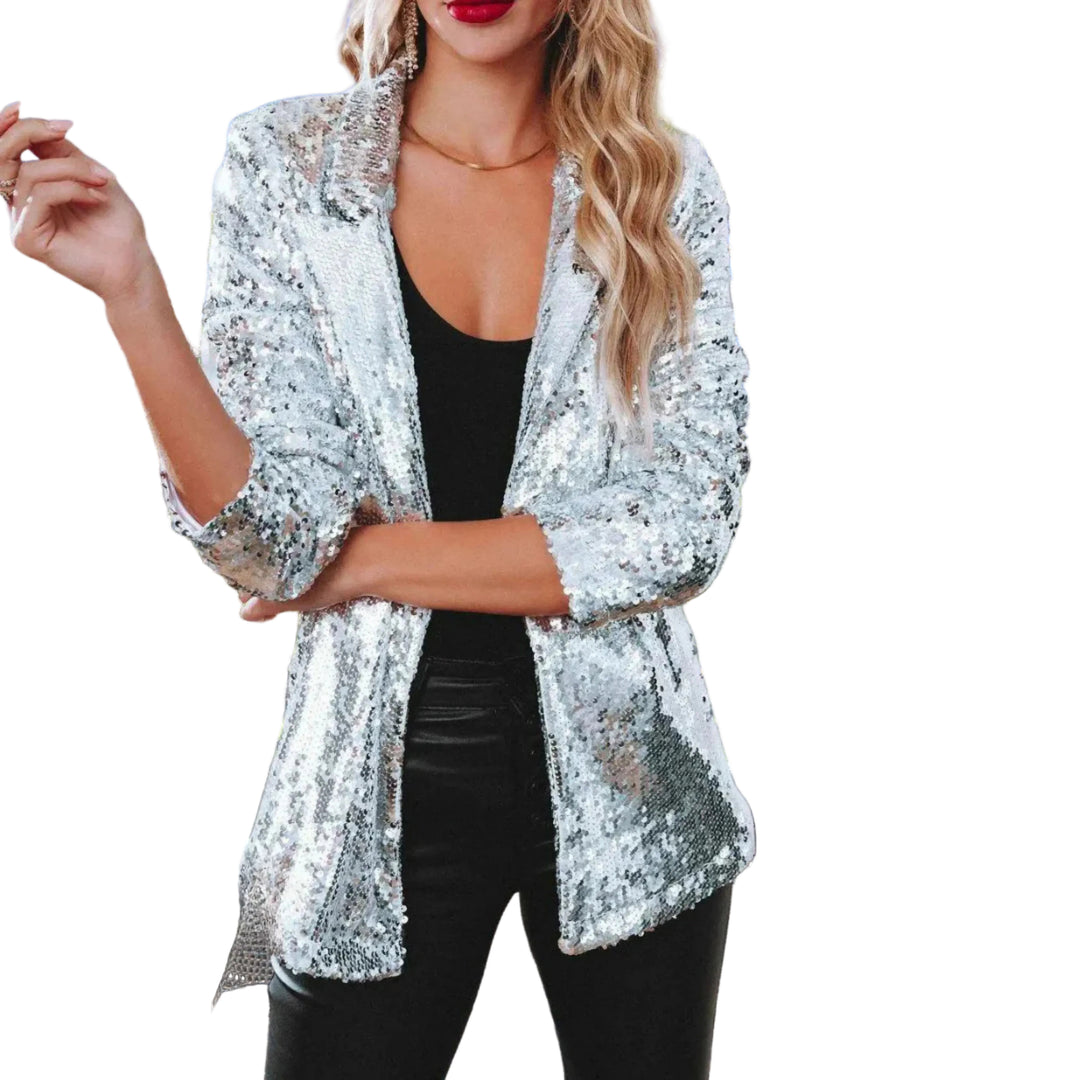 Blazer À Paillettes pour Femme | Manches Longues, Festif & Élégant adapté aux tenues polyvalentes.