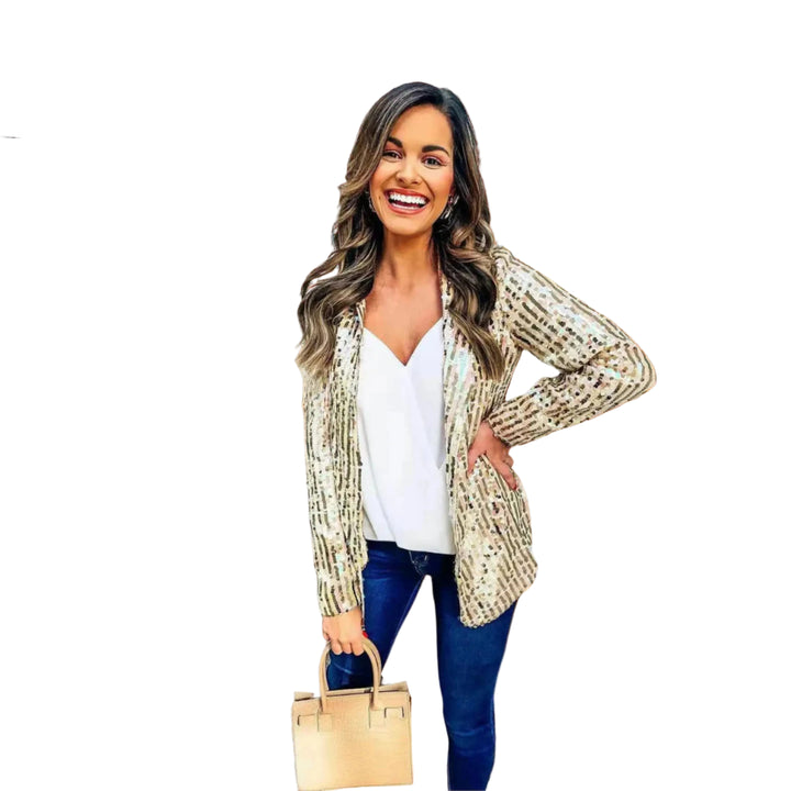 Blazer À Paillettes pour Femme | Manches Longues, Festif & Élégant adapté aux tenues polyvalentes.