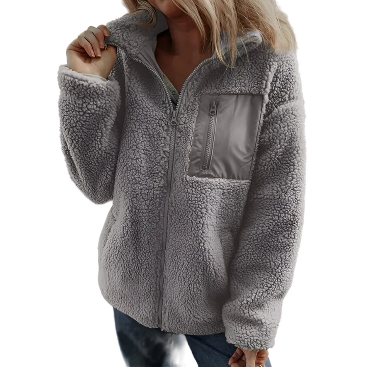Veste effet teddy zippée Amandine pour femme, vue de côté