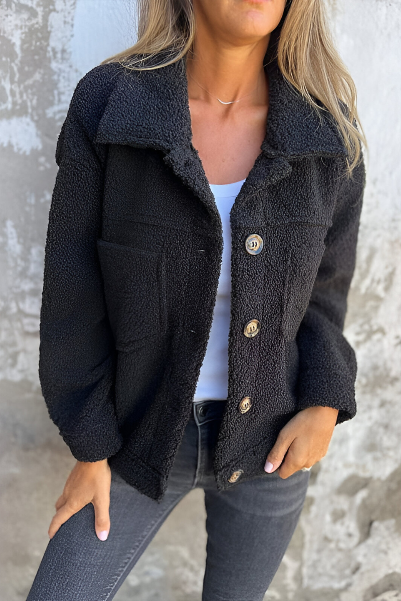 Veste effet teddy Garance pour femme, vue d'ensemble de la coupe