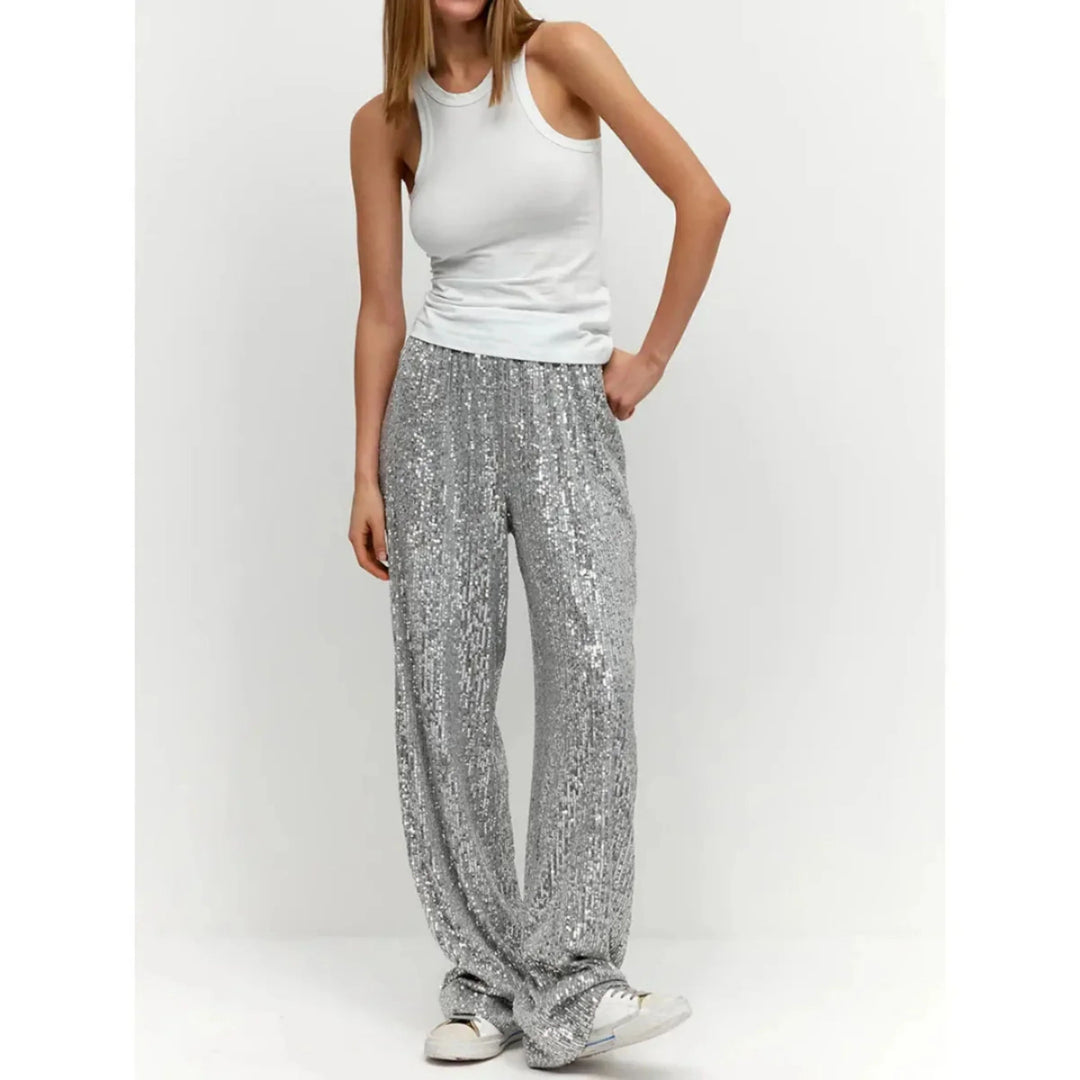 Femmes Pantalon Paillettes Taille Haute | Ample