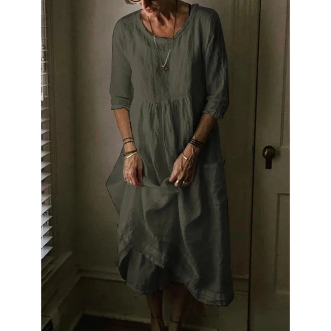 Robe Femme Col Rond | Manches 3/4 & Coupe Valorisante | Chic au Quotidien