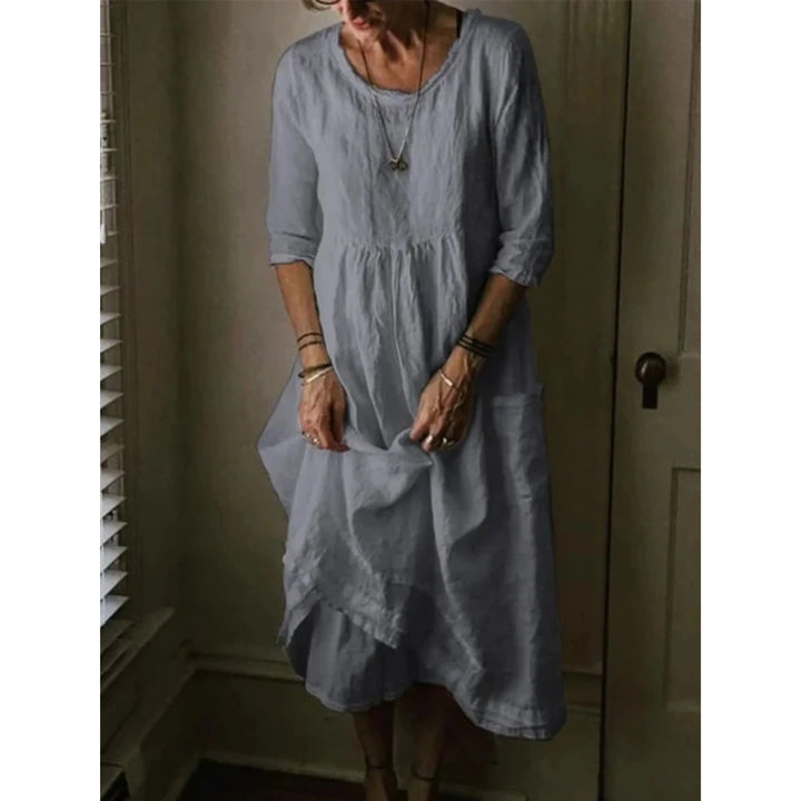 Robe Femme Col Rond | Manches 3/4 & Coupe Valorisante | Chic au Quotidien