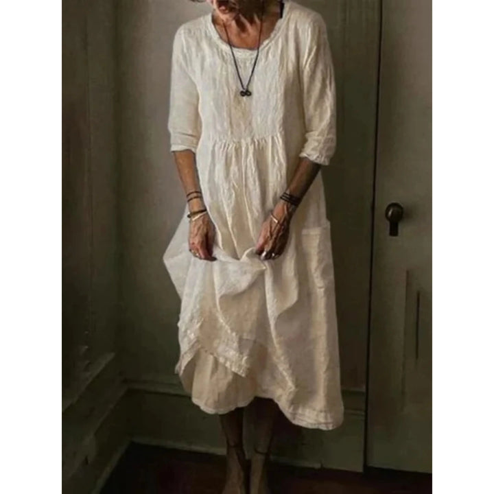Robe Femme Col Rond | Manches 3/4 & Coupe Valorisante | Chic au Quotidien