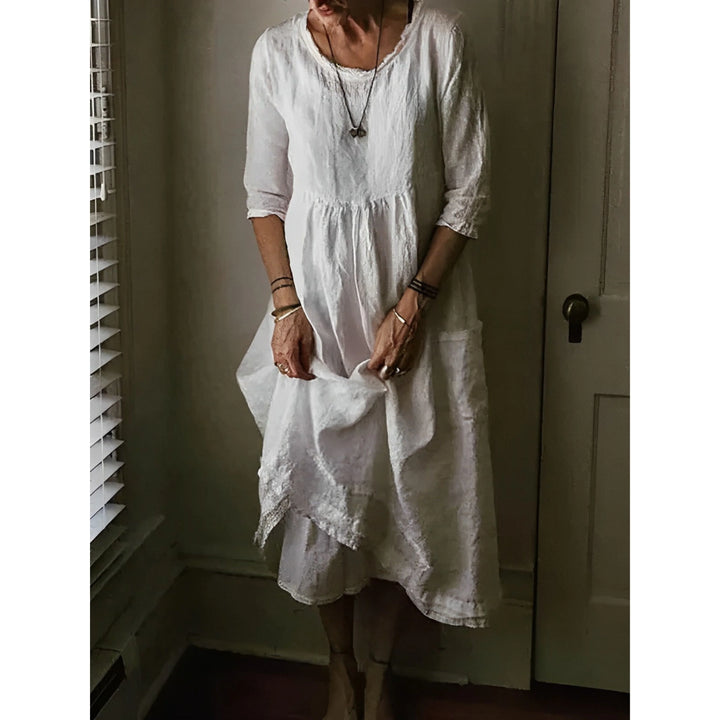 Robe Femme Col Rond | Manches 3/4 & Coupe Valorisante | Chic au Quotidien