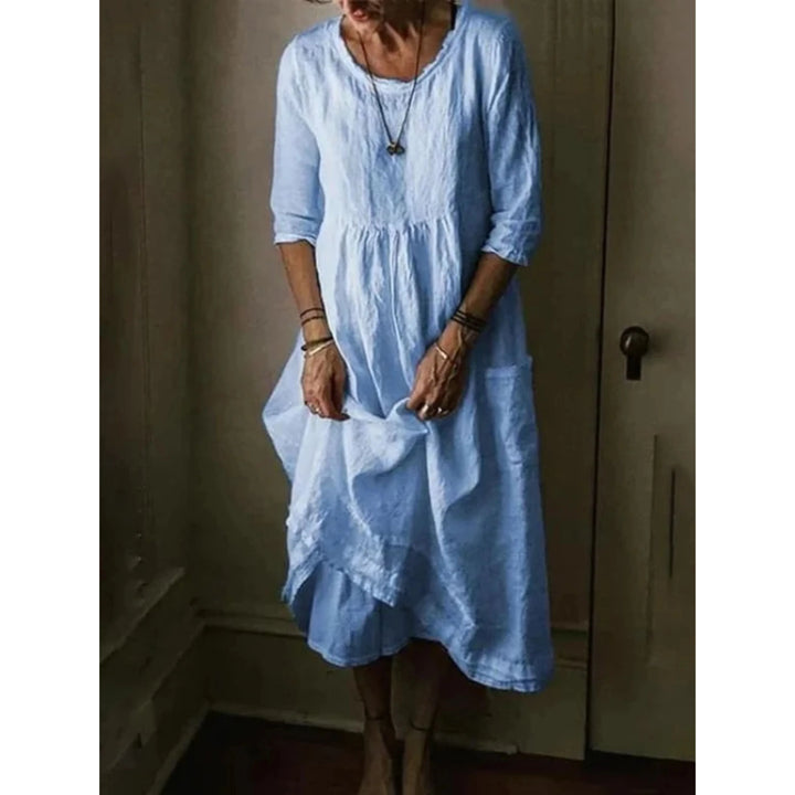 Robe Femme Col Rond | Manches 3/4 & Coupe Valorisante | Chic au Quotidien