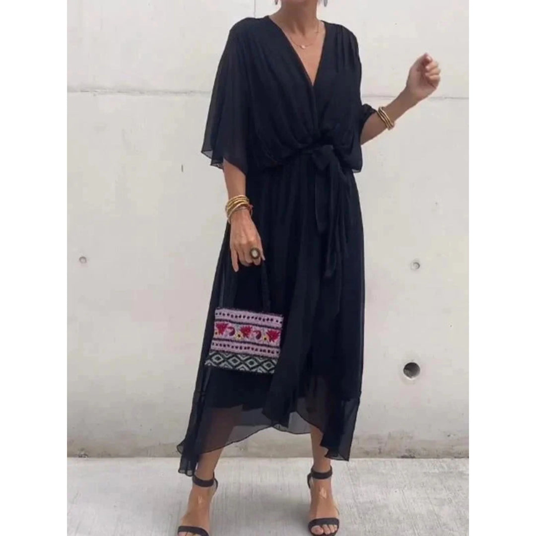 Femmes Robe Col V | Mousseline de Soie Stylée