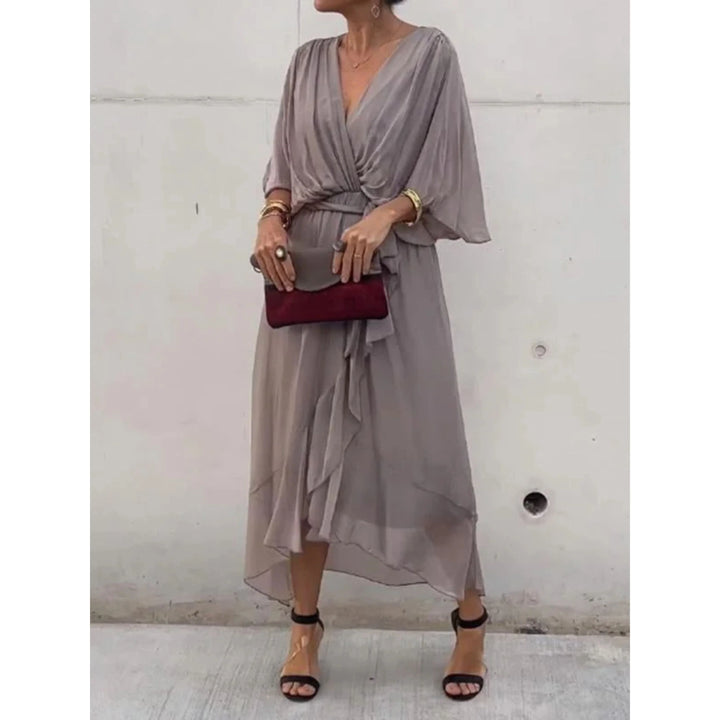 Femmes Robe Col V | Mousseline de Soie Stylée