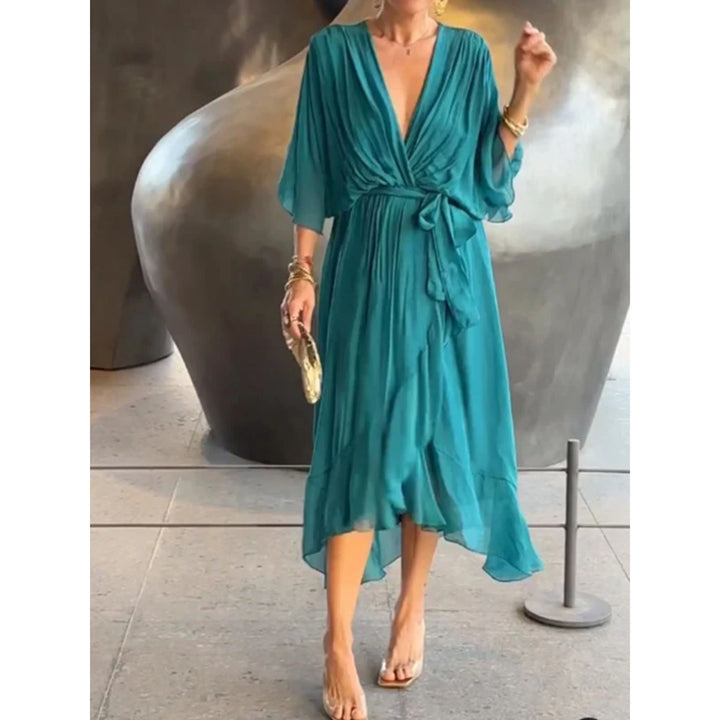 Femmes Robe Col V | Mousseline de Soie Stylée