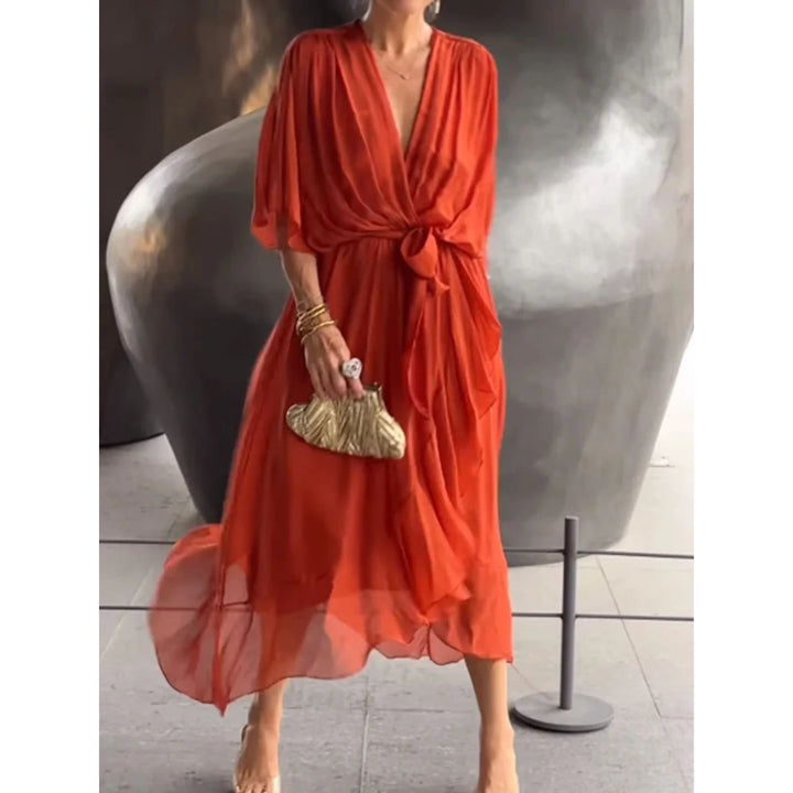 Femmes Robe Col V | Mousseline de Soie Stylée