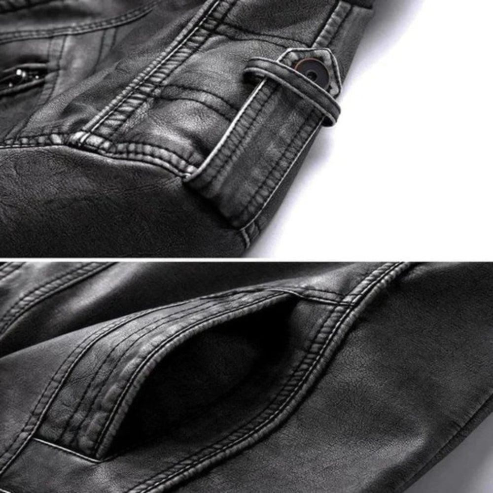Veste biker robuste pour homme, coupe rétro et fermeture éclair adaptée aux tenues affirmées.
