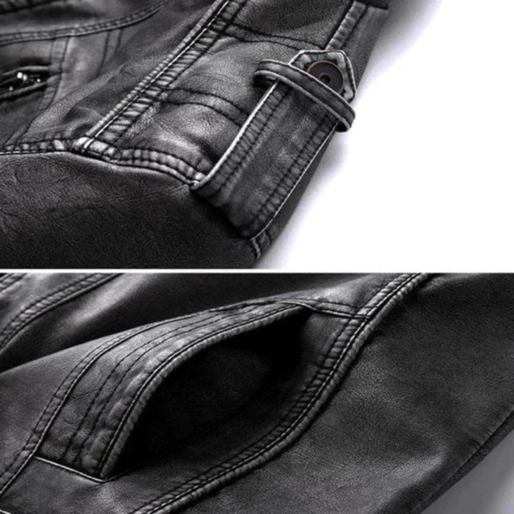 Veste biker robuste pour homme, coupe rétro et fermeture éclair adaptée aux tenues affirmées.