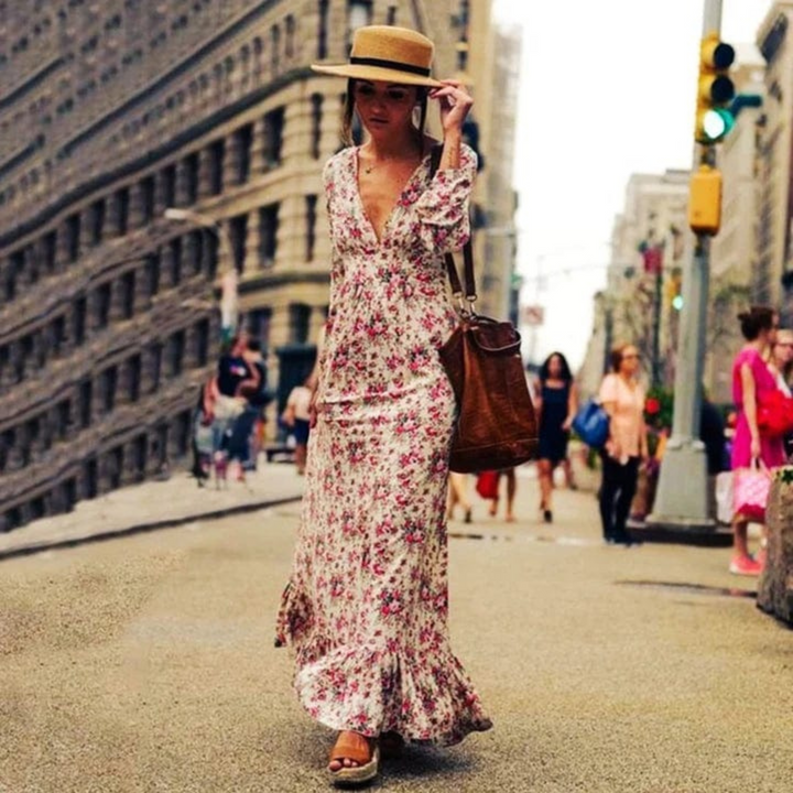 Femmes Robe Maxi Ibiza | Motif Fleuri