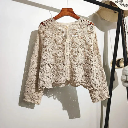 Delfina - Veste Crochet Boutonnée Femme