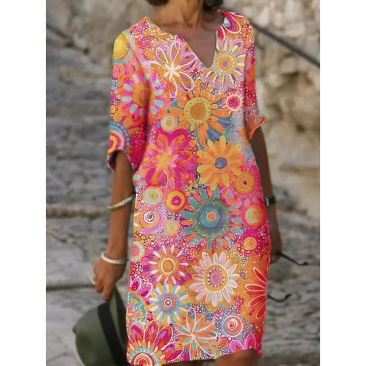 Femmes Robe | Longue avec Imprimé Fleuri et Col V