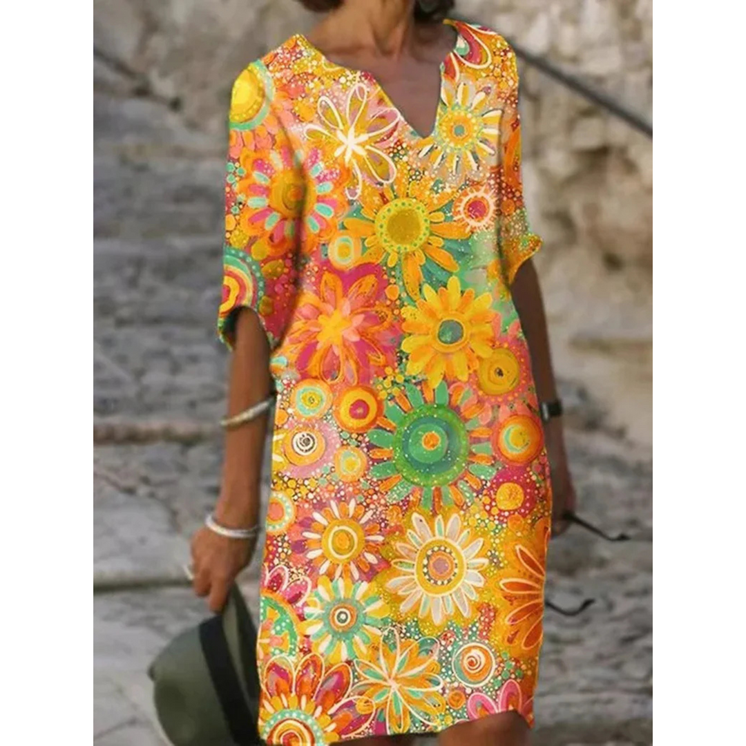 Femmes Robe | Longue avec Imprimé Fleuri et Col V