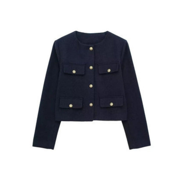 Veste courte Audriélle pour femme, boutons dorés distinctifs et coupe structurée adaptée aux tenues chic.