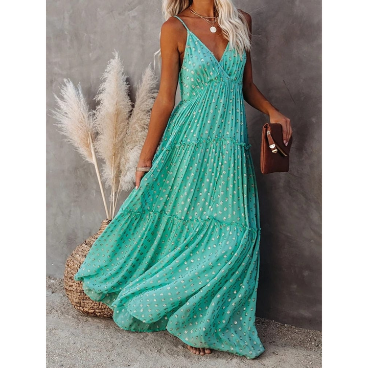 Femmes Robe Maxi Ibiza | V-Neck et Motif Estival